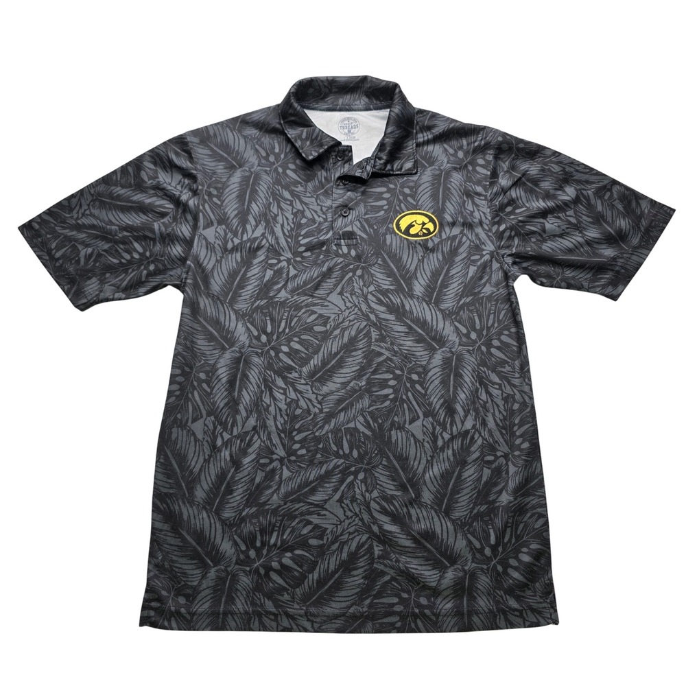 Rivalry Threads Iowa Hawkeyes Floral Tropical Polo Shirt Black‎ Grey Mens Small
